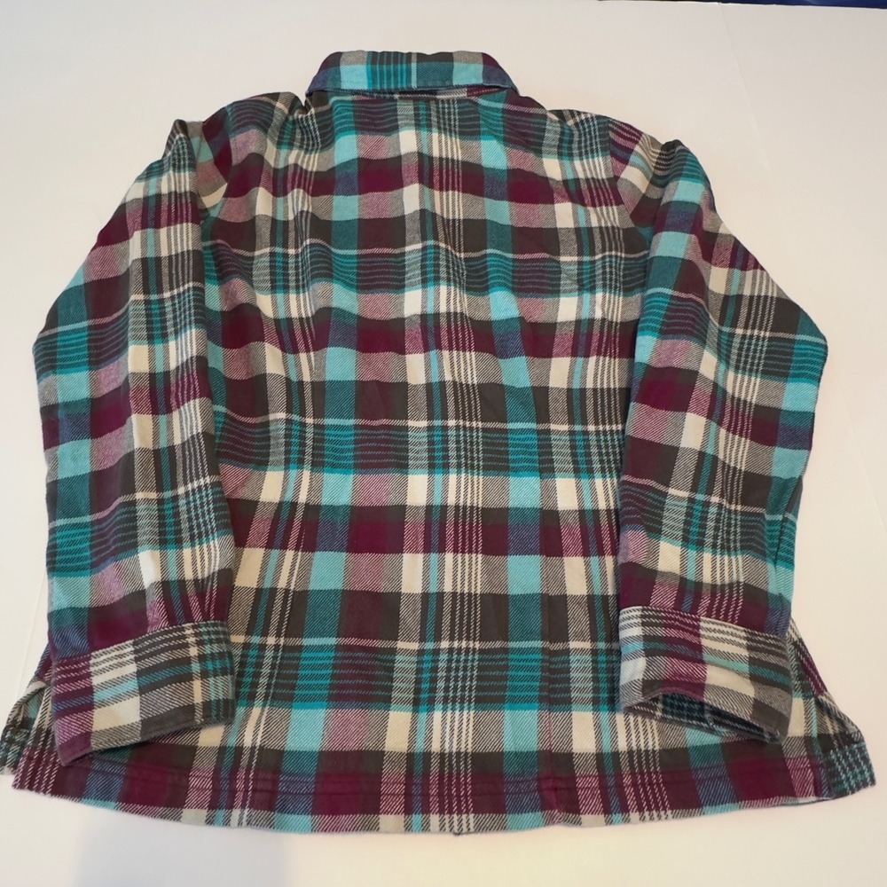 Patagonia Womens Organic Cotton Flannel Plaid Button Down Shirt Teal Purple Sz 6 - Picture 8 of 9